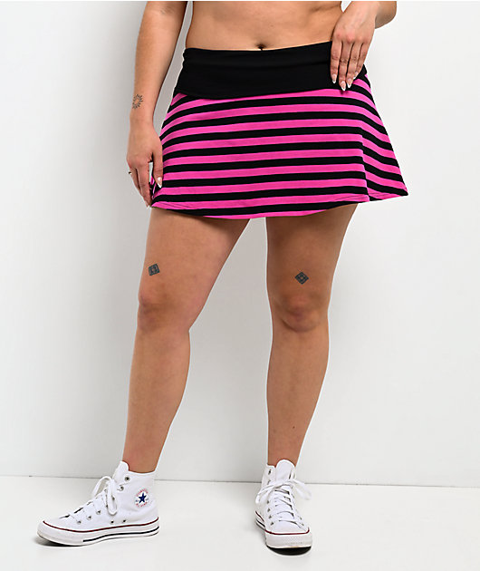 Ninth Hall Delilah Pink & Black Stripe Fold Over Skirt