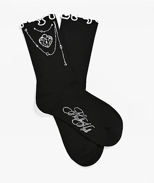 Ninth Hall Demure Lettuce Edge Black Crew Socks