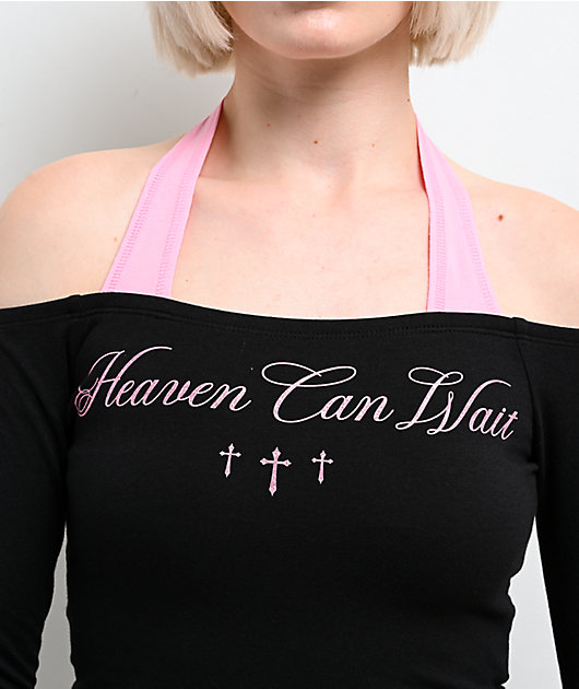 Ninth Hall Destiny Black & Pink Long Sleeve Faux Halter Top | Zumiez