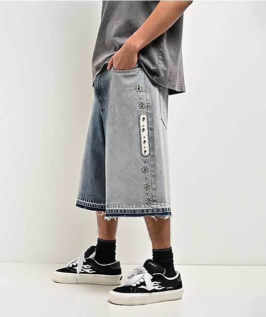 Ninth Hall Detain Light Blue Wash Ultra Loose Fit Shorts