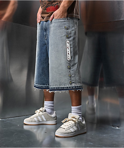 Ninth Hall Detain Light Blue Wash Ultra Loose Shorts | Zumiez