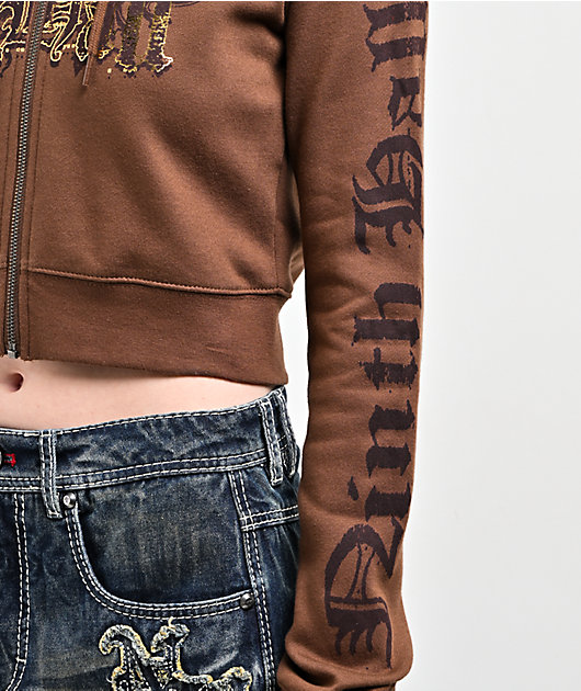 Ninth Hall Divine Conflict Brown Crop Zip Hoodie