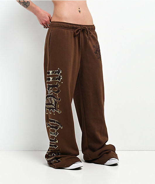 Ninth Hall Divine Conflict Brown Wide Leg Sweatpants