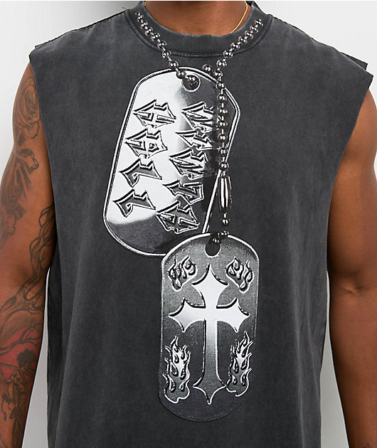 Ninth Hall Dog Tags Black Wash Tank Top | Zumiez
