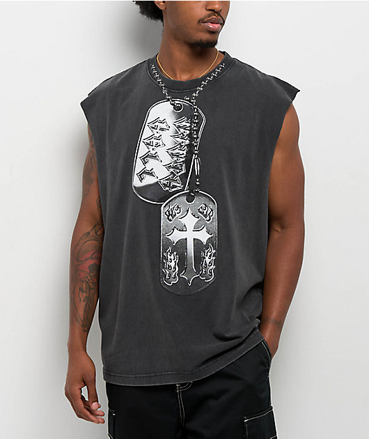 Ninth Hall Dog Tags Black Wash Tank Top | Zumiez