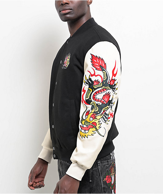 Ninth Hall Dragon Black & Cream Varsity Jacket | Zumiez