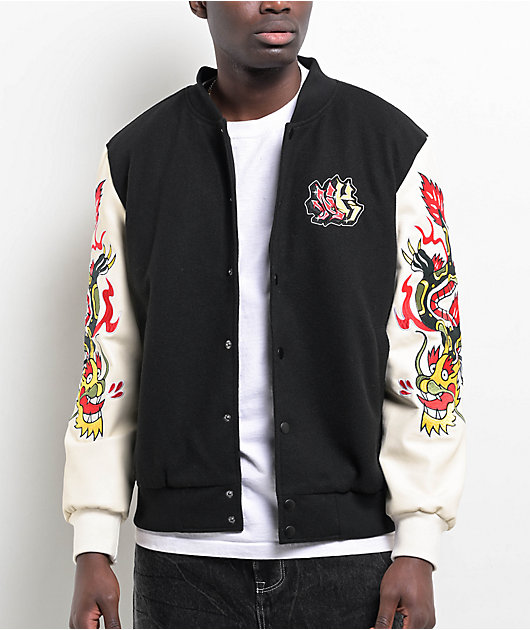 Ninth Hall Dragon Black & Cream Varsity Jacket | Zumiez