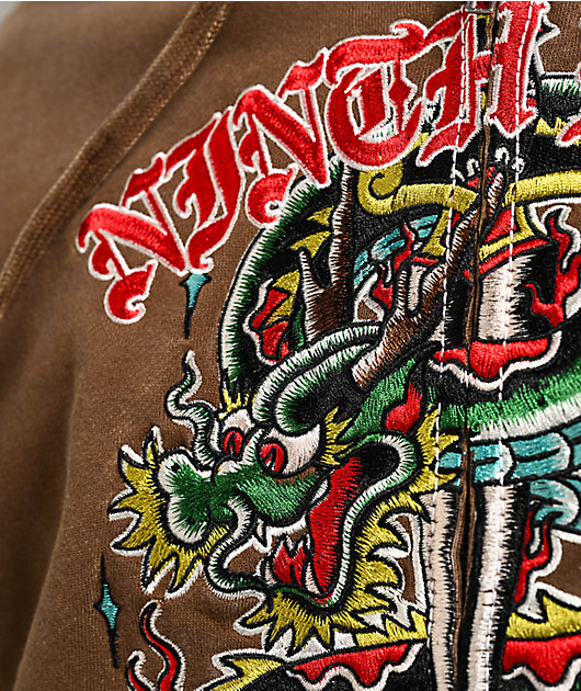 Ninth Hall Dragon Fire Brown Wash Zip Hoodie