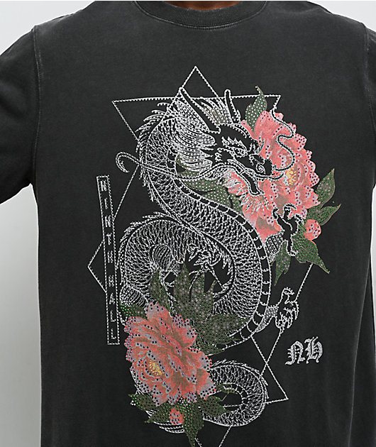 Ninth Hall Dragon Flower Stone Black Wash T-Shirt | Zumiez