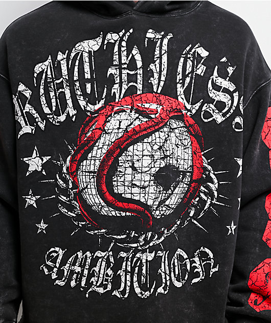 Ninth Hall Ego World Black Wash Distressed Crop Hoodie