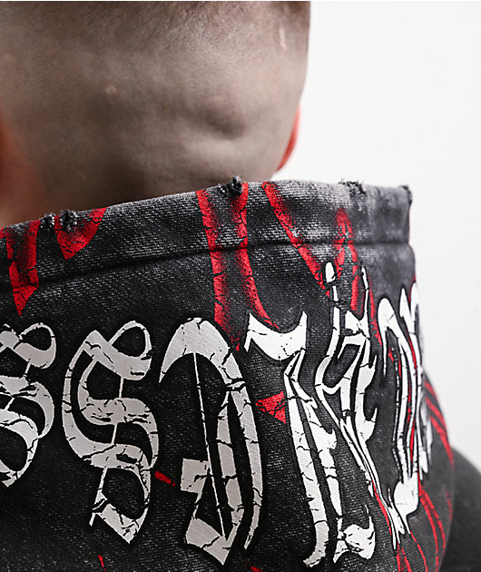 Ninth Hall Ego World Black Wash Distressed Crop Hoodie