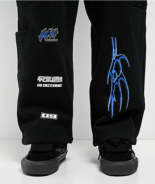 Ninth Hall Fast Lane Black Baggy Cargo Sweatpants