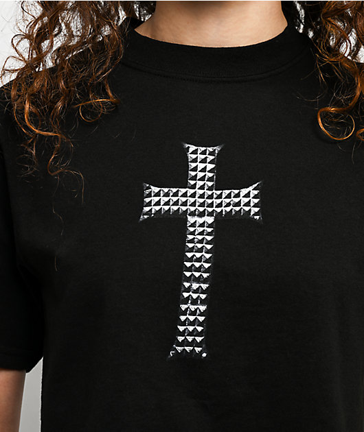 Ninth Hall Faux Cross Black Boxy Crop T-Shirt