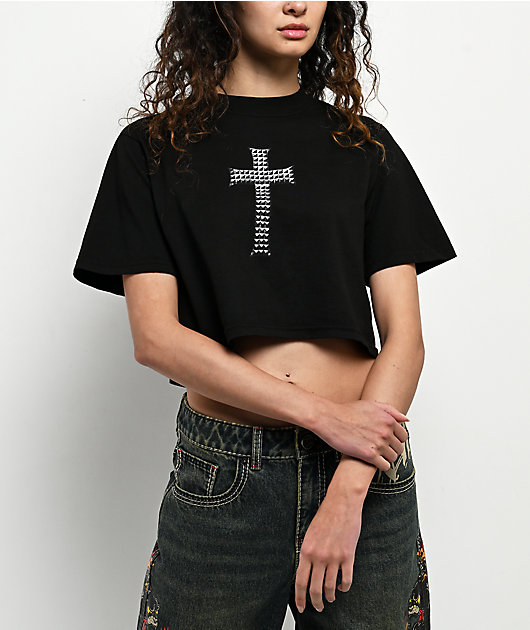Ninth Hall Faux Cross Black Boxy Crop T-Shirt