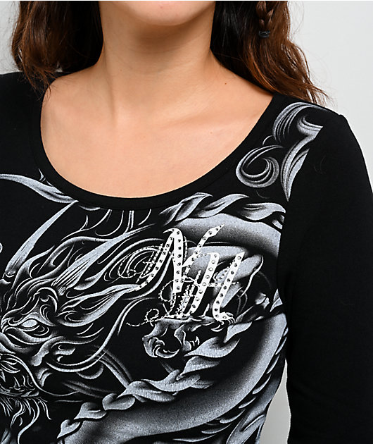 Ninth Hall Fawn Dragon Black Long Sleeve T-Shirt