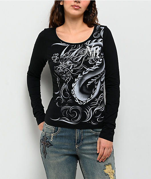 Ninth Hall Fawn Dragon Black Long Sleeve T-Shirt