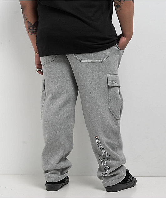 Ninth Hall Flash Tattoo Heather Grey Loose Fit Cargo Sweatpants