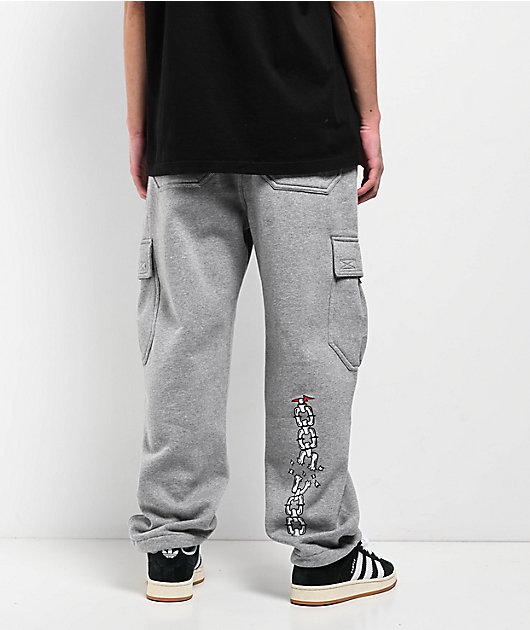 Ninth Hall Flash Tattoo Heather Grey Loose Fit Cargo Sweatpants