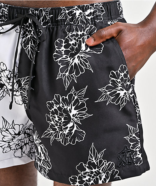 Ninth Hall Flower Split Black & White Board Shorts