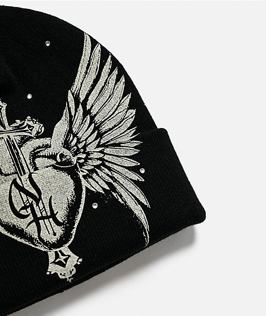 Ninth Hall Fluttering Heart Black Beanie