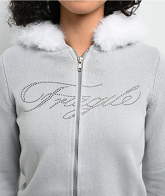 Ninth Hall Fragile Faux Fur Grey Zip Up Hoodie | Zumiez