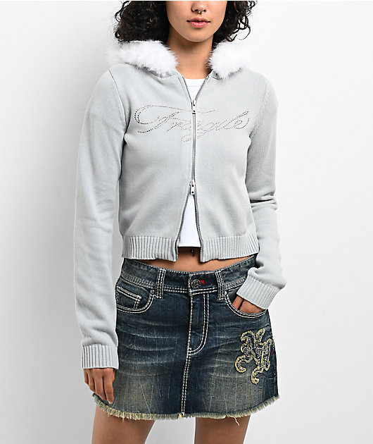Ninth Hall Fragile Faux Fur Grey Zip Up Hoodie | Zumiez