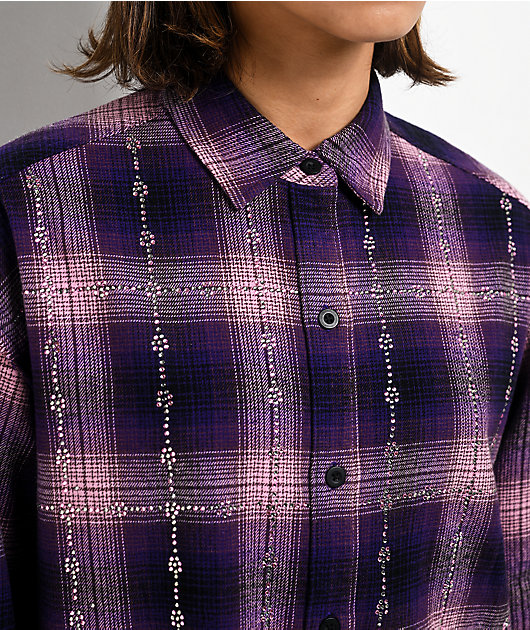 Ninth Hall Freya Rhinestone Pink & Purple Flannel Shirt