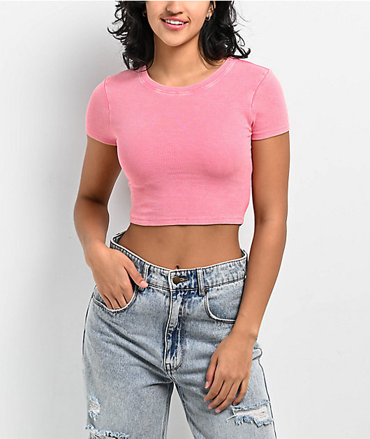 Ninth Hall Fundamental Shawnie Pink Wash Fitted Crop T-Shirt | Zumiez