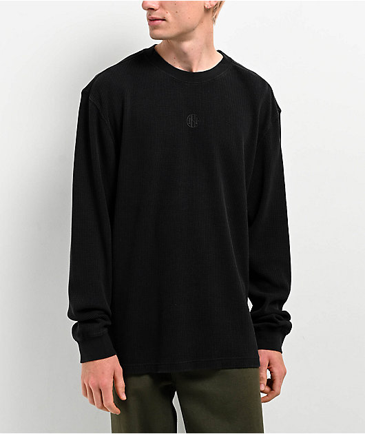 Ninth Hall Fundamentals Black Wash Thermal Boxy Long Sleeve T