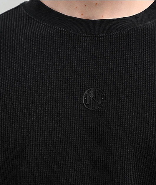 Ninth Hall Fundamentals Black Wash Thermal Boxy Long Sleeve T-Shirt