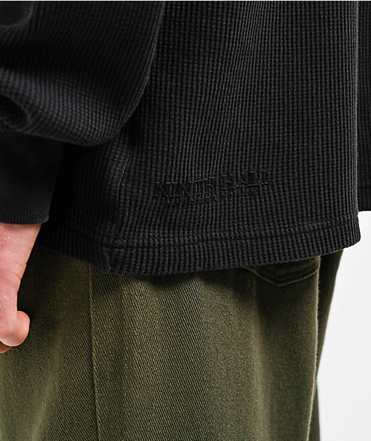 Ninth Hall Fundamentals Black Wash Thermal Boxy Long Sleeve T-Shirt