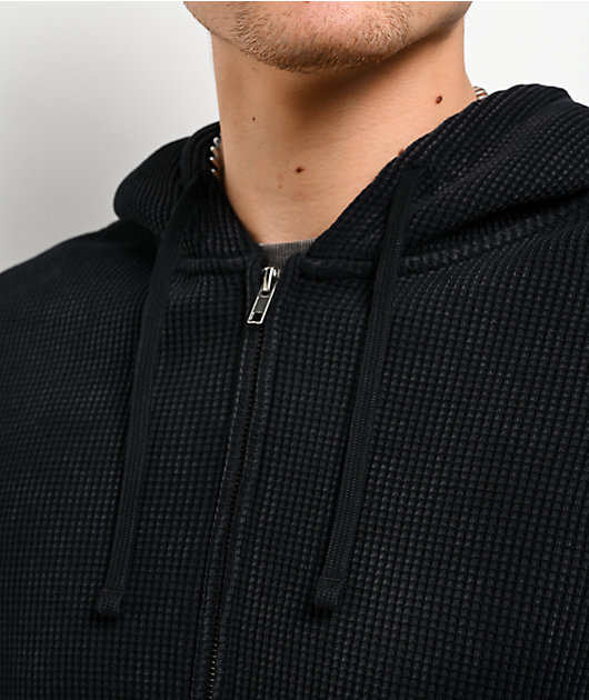 Ninth Hall Fundamentals Black Wash Thermal Zip Hoodie | Zumiez