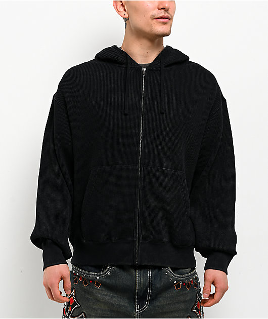 Ninth Hall Fundamentals Black Wash Thermal Zip Hoodie | Zumiez