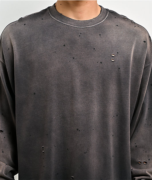 Ninth Hall Fundamentals Distressed Black Wash Long Sleeve T-Shirt