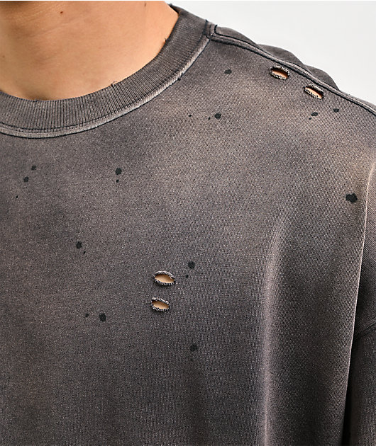Ninth Hall Fundamentals Distressed Black Wash Long Sleeve T-Shirt