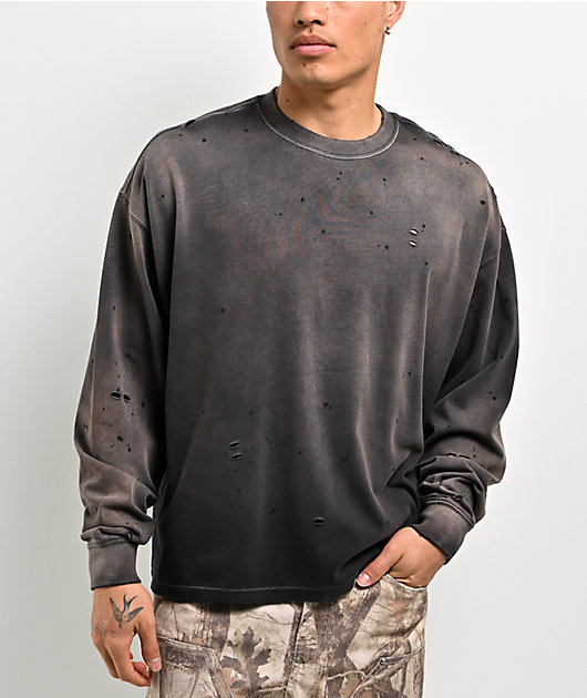 Ninth Hall Fundamentals Distressed Black Wash Long Sleeve T-Shirt
