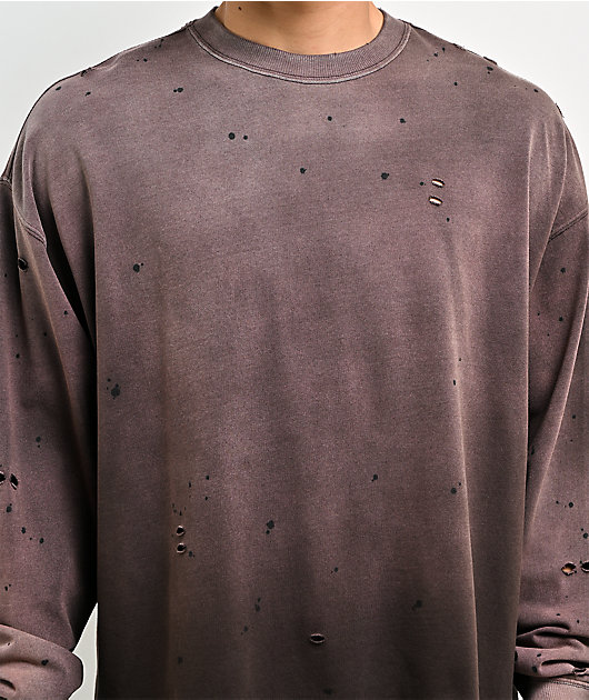 Ninth Hall Fundamentals Distressed Brown Wash Long Sleeve T-Shirt