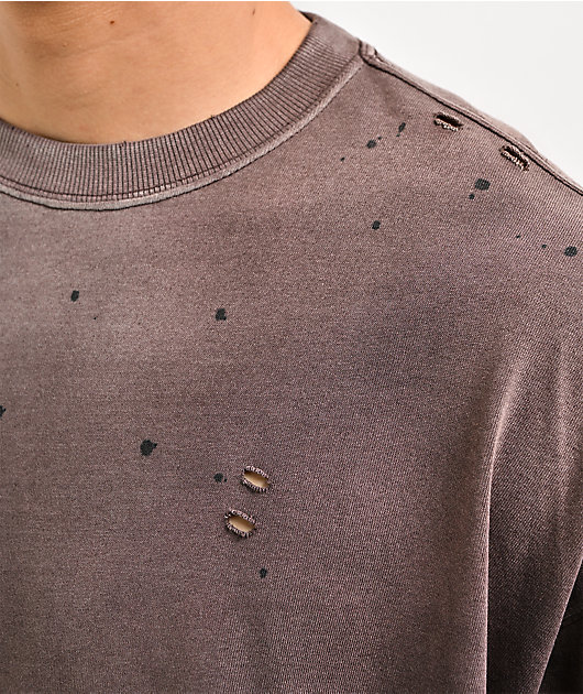 Ninth Hall Fundamentals Distressed Brown Wash Long Sleeve T-Shirt