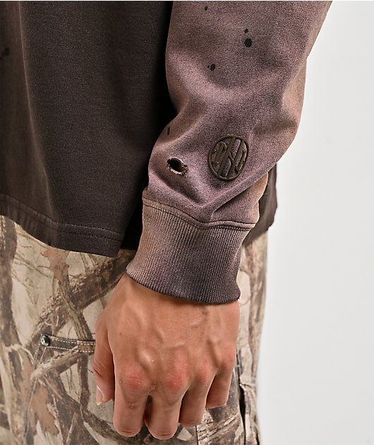 Ninth Hall Fundamentals Distressed Brown Wash Long Sleeve T-Shirt