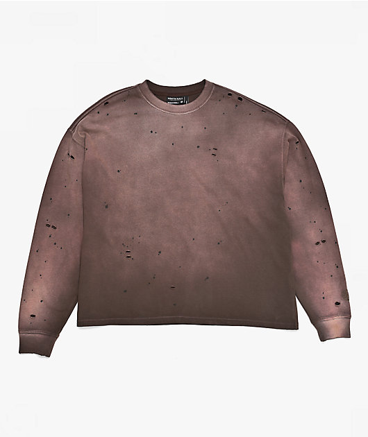 Ninth Hall Fundamentals Distressed Brown Wash Long Sleeve T-Shirt