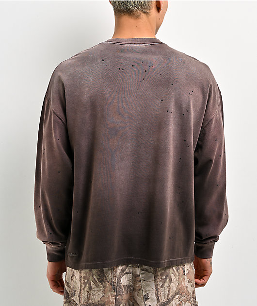 Ninth Hall Fundamentals Distressed Brown Wash Long Sleeve T-Shirt