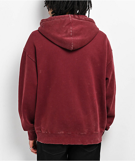 Ninth Hall Fundamentals Distressed Maroon Boxy Zip Hoodie | Zumiez
