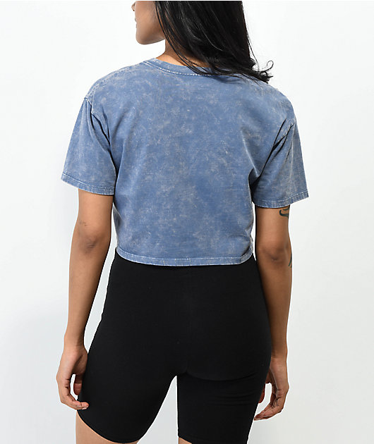 Ninth Hall Fundamentals Kaeya Blue Wash Boxy Crop T-Shirt | Zumiez