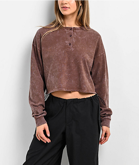 Ninth Hall Fundamentals Kaliska Brown Boxy Crop Long Sleeve T