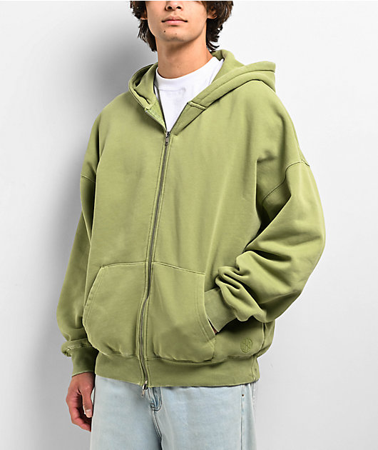 Ninth Hall Fundamentals Light Green Wash Boxy Zip Hoodie | Zumiez