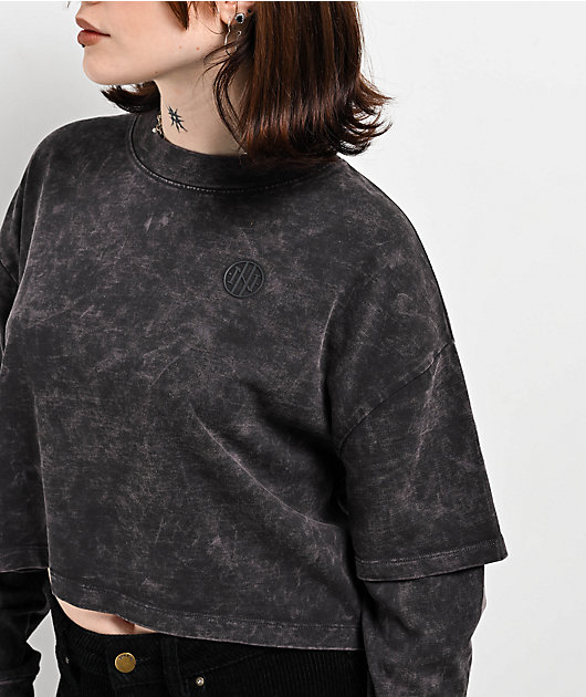 大人気アイテム Ninth Hall Fundamentals Lonnie Black Wash Boxy 2fer Crop トップス