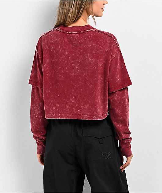 Ninth Hall Fundamentals Lonnie Red Mineral Wash Boxy Crop Long Sleeve T-Shirt