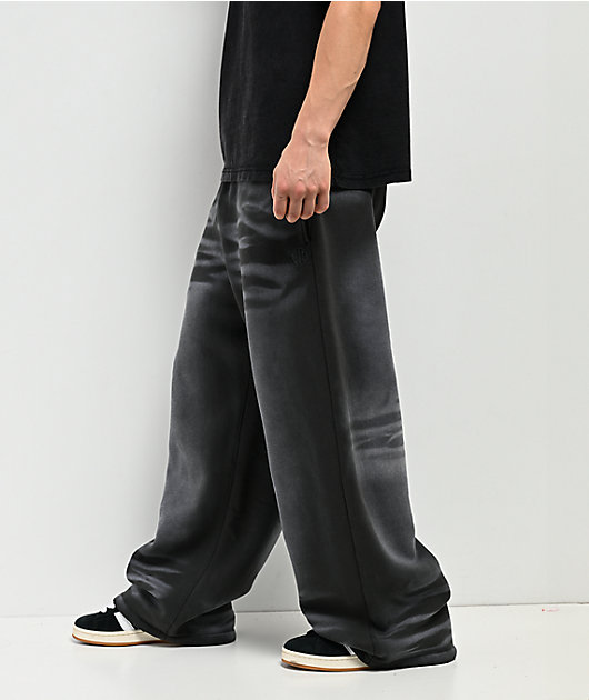 Ninth Hall Fundamentals Open Hem Grey Wash Baggy Sweatpants | Zumiez