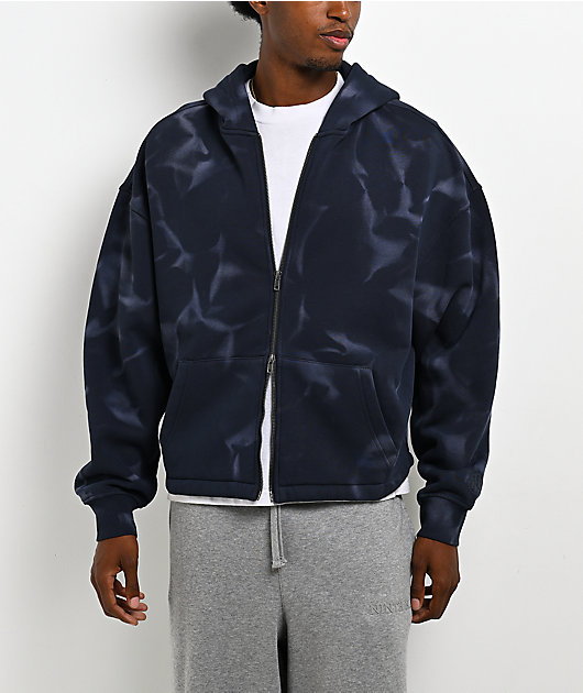 Ninth Hall Fundamentals Open Hem Purple Wash Crop Zip Hoodie