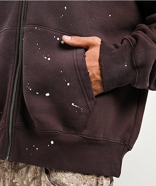 Ninth Hall Fundamentals Paint Brown Zip Hoodie